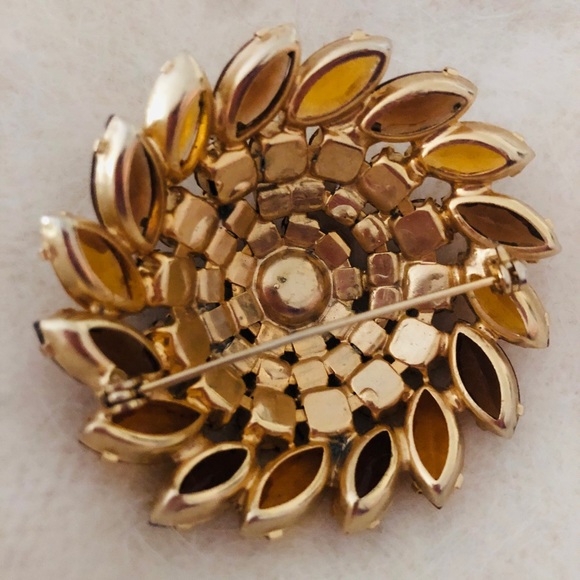 1950s-60s Vintage Amber & Brown rhinestone Brooch Retro. Beautiful and classy - Picture 4 of 4